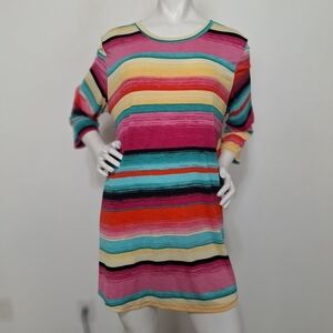 Lilypad Multicolor Striped Bohemian Animal Print Open Back Boho Tunic Top 2X